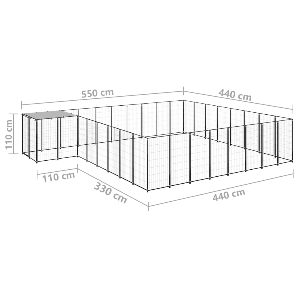 Koterec pre psy čierny 20,57 m² oceľ