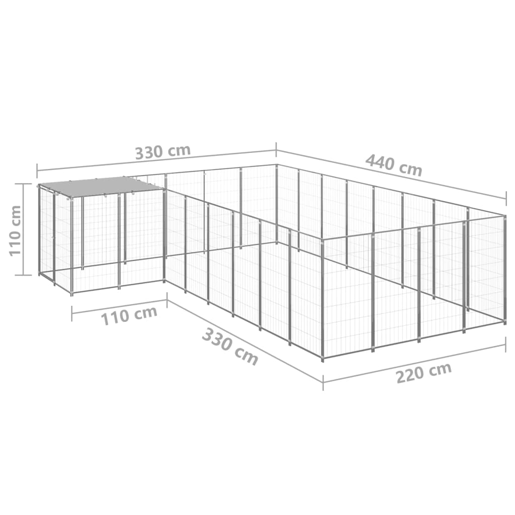 Koterec pre psy strieborný 10,89 m² oceľ
