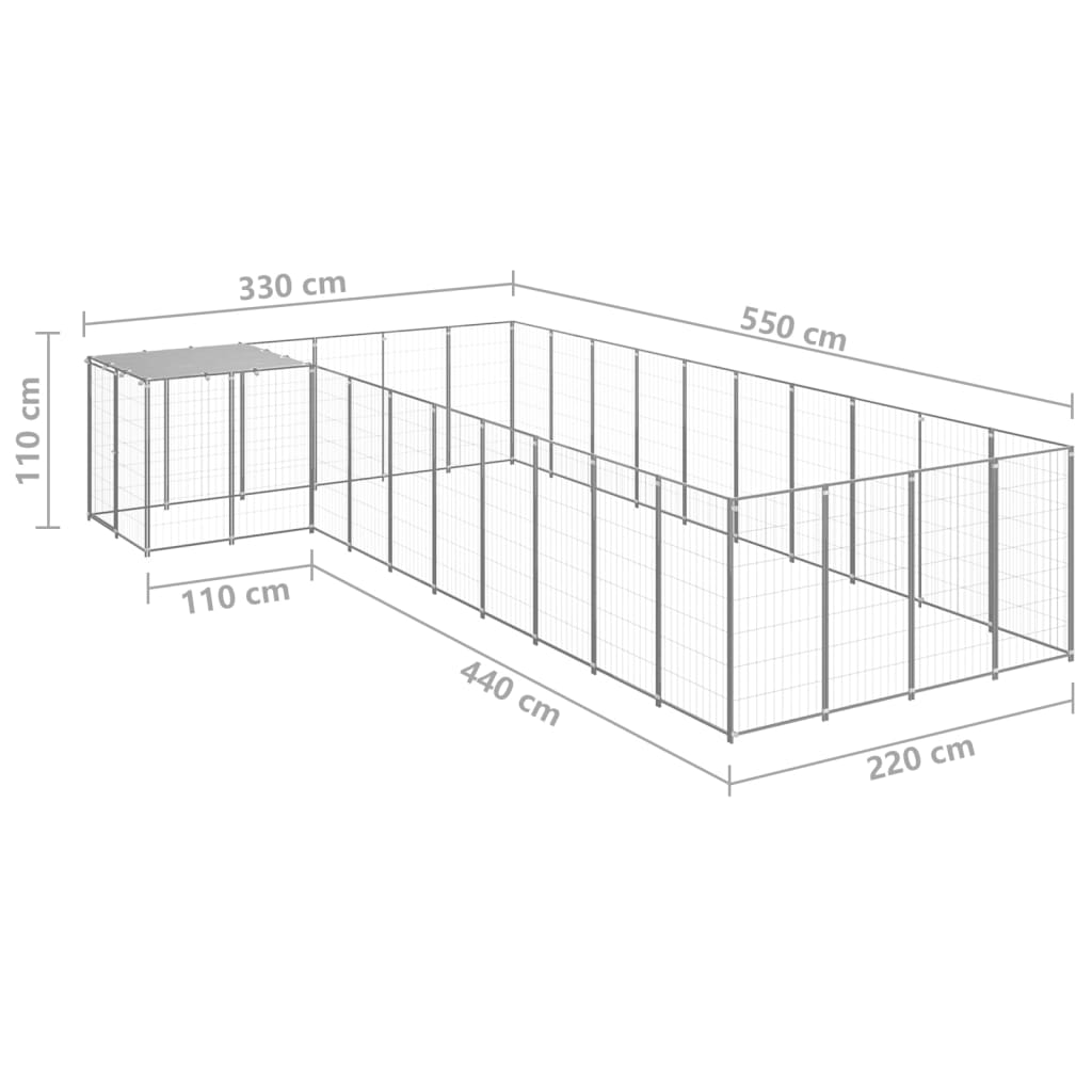 Koterec pre psy strieborný 13,31 m² oceľ