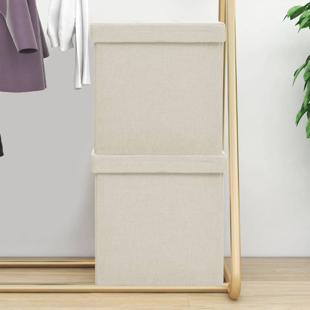 Skladacia Úložná Taburetka Tmavohnedá Umelý Ľan