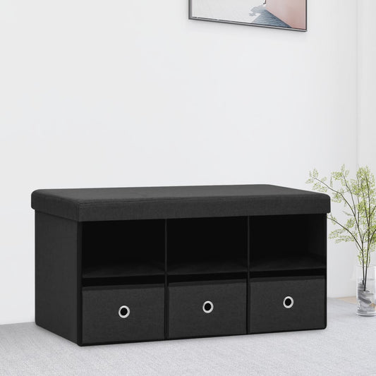 Skladacia úložná lavica čierna 76x38x38 cm umelý ľan