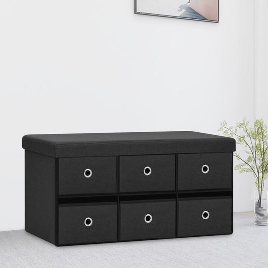 Skladacia úložná lavica čierna 76x38x38 cm umelý ľan