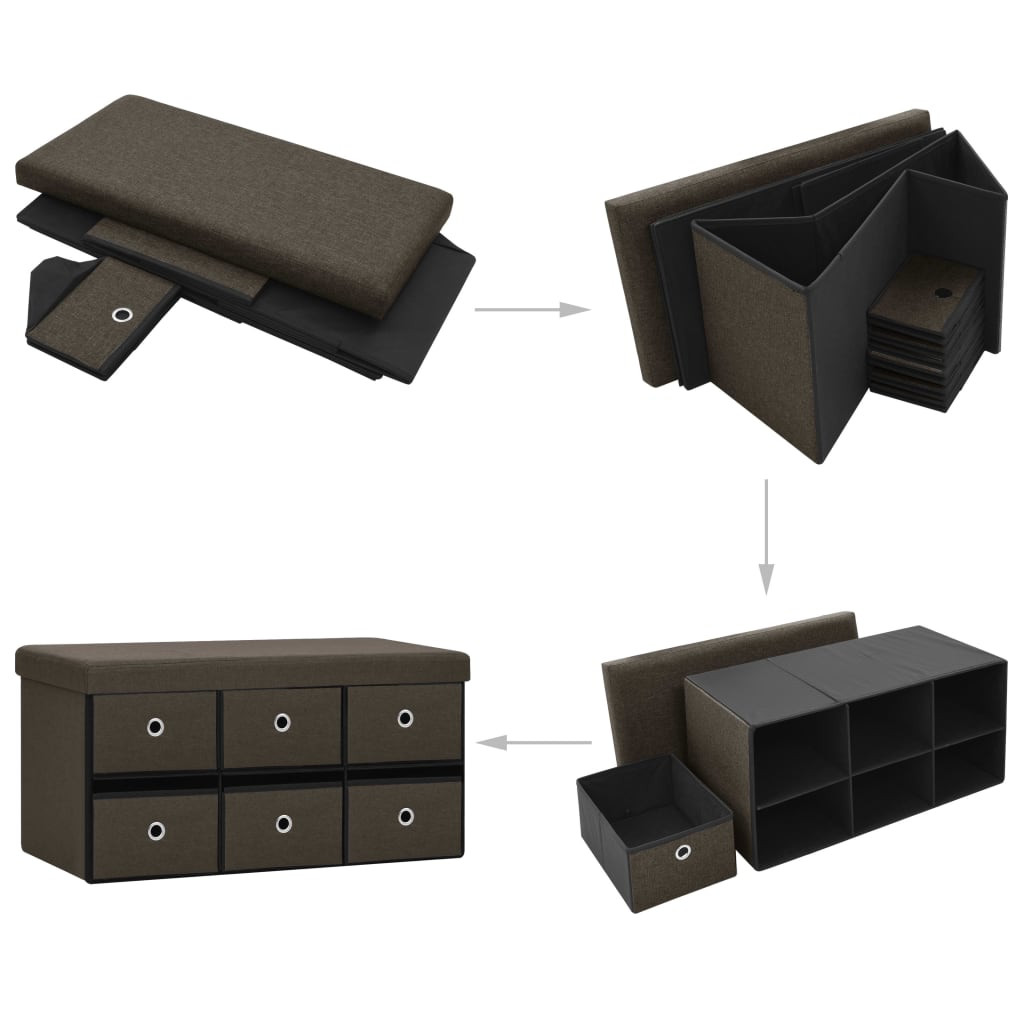 Skladacia Úložná Lavica Tmavohnedá 76X38X38 Cm Umelý Ľan