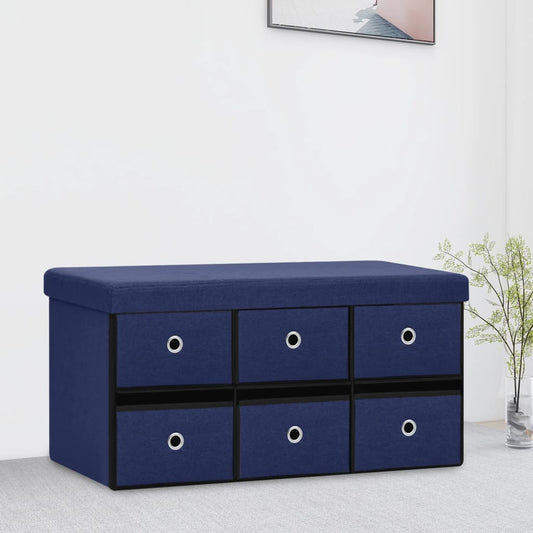 Skladacia úložná lavica modrá 76x38x38 cm umelý ľan