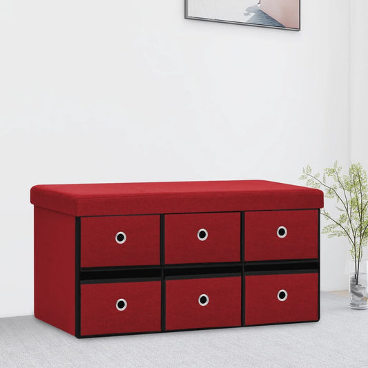 Skladacia úložná lavica vínovo červená 76x38x38 cm umelý ľan