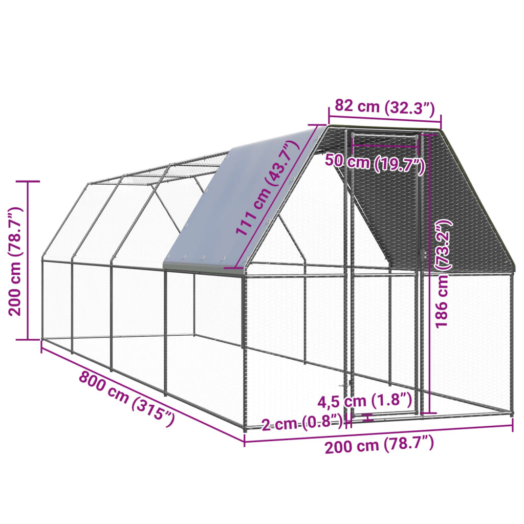 Vonkajšia klietka pre sliepky 2x8x2 m pozinkovaná oceľ