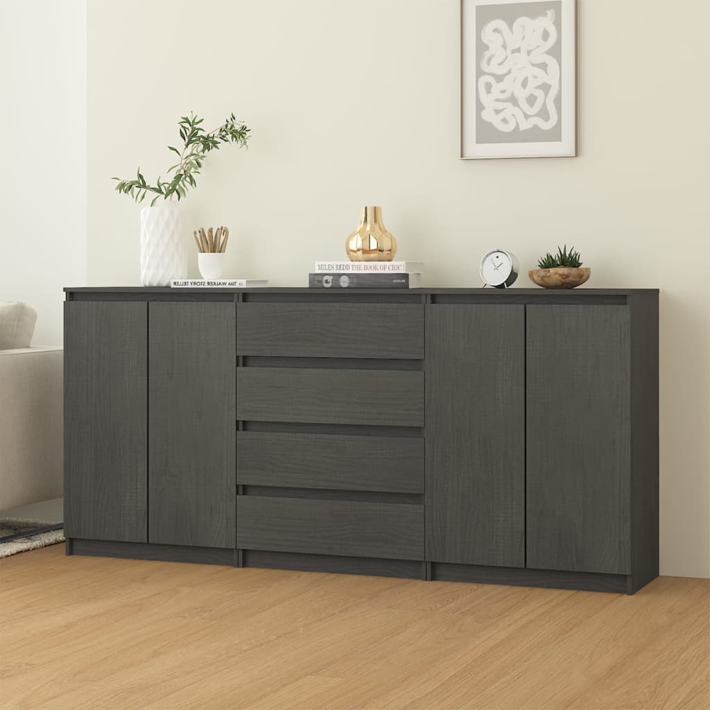 Bočné Skrinky 3 Ks Biele Borovicový Masív