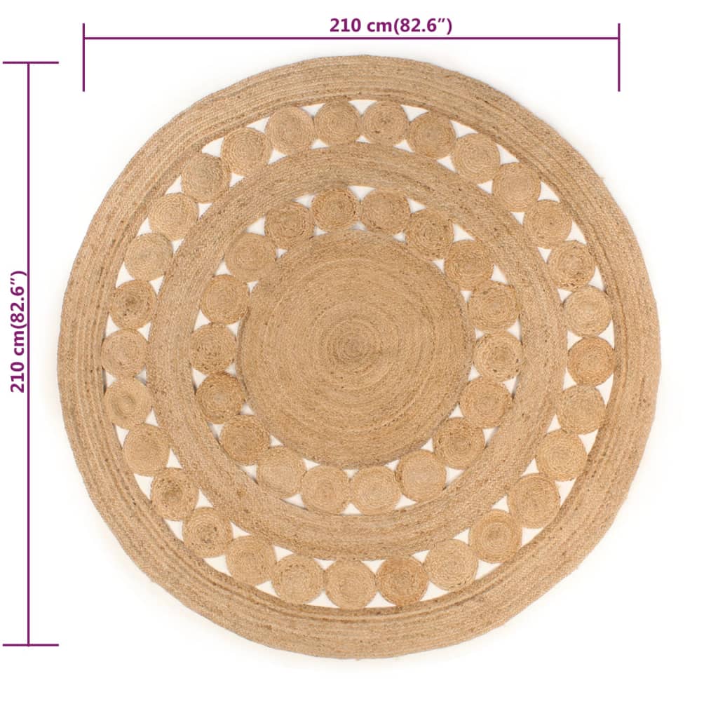 Pletený okrúhly jutový koberček s dizajnom, 210 cm