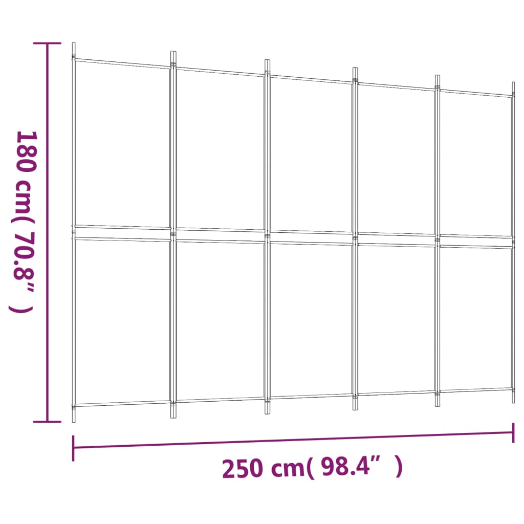 5-panelový paraván biely 250x180 cm látka