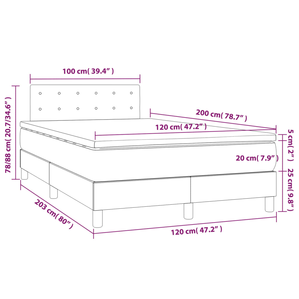 Boxspring posteľ s matracom sivá 120x200 cm umelá koža