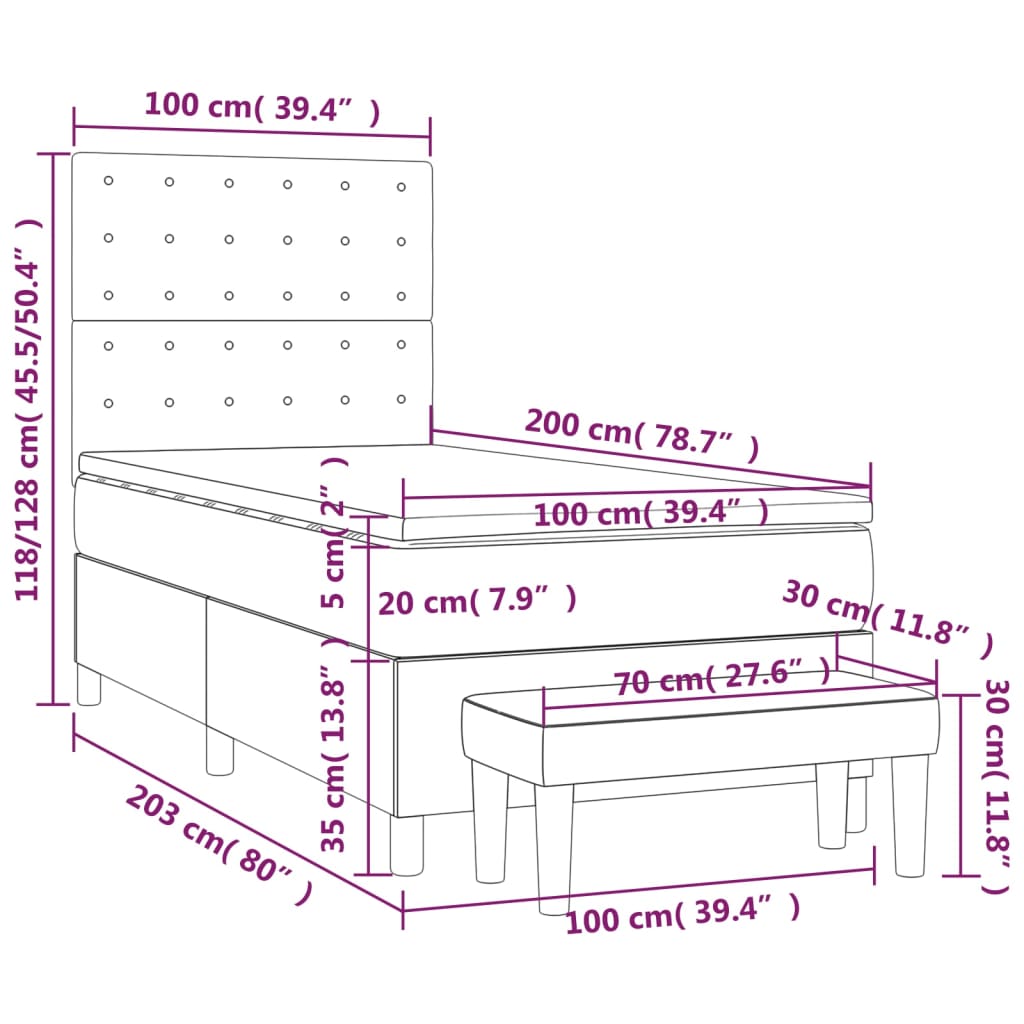 Boxspring posteľ s matracom čierna 100x200 cm látka
