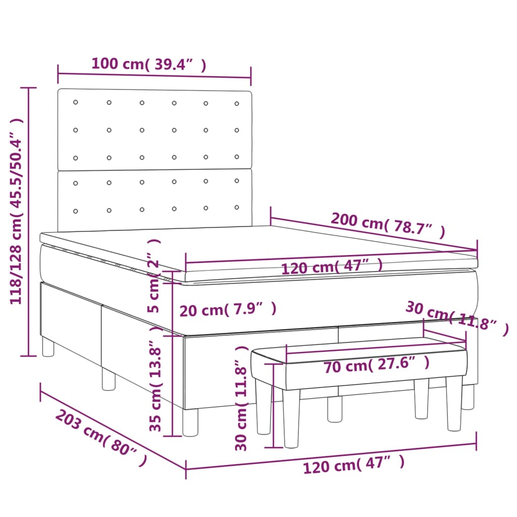 Boxspring posteľ s matracom bledosivá 120x200 cm látka