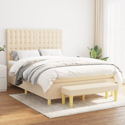 Boxspring posteľ s matracom krémový 140x190 cm látka