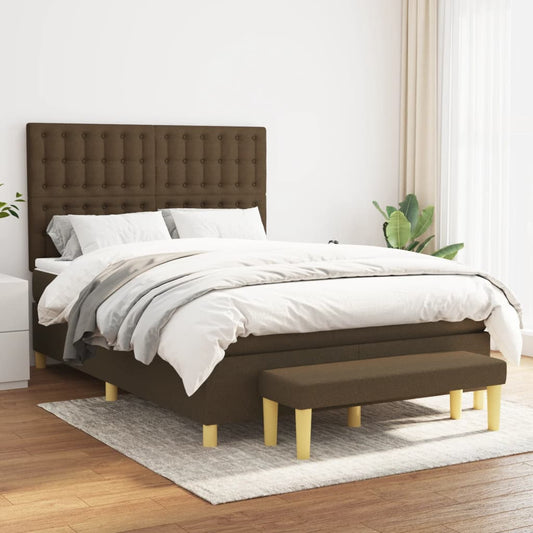 Boxspring posteľ s matracom tmavohnedá 140x200 cm látka