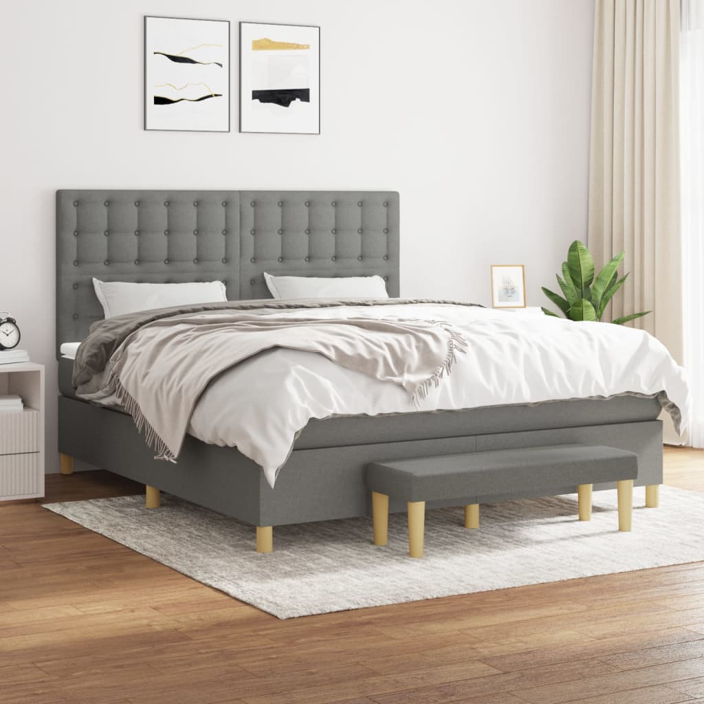 Boxspring posteľ s matracom tmavosivá 160x200 cm látka