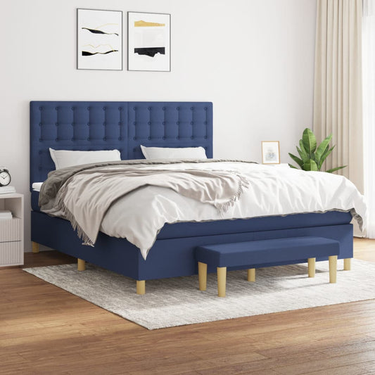 Posteľný rám boxspring s matracom modrý 160x200 cm látka