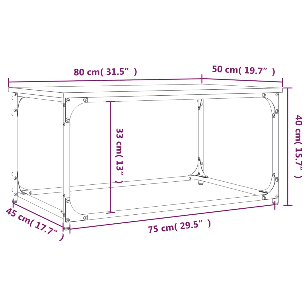 Konferenčný stolík hnedý dub 80x50x40 cm sprac. drevo a železo