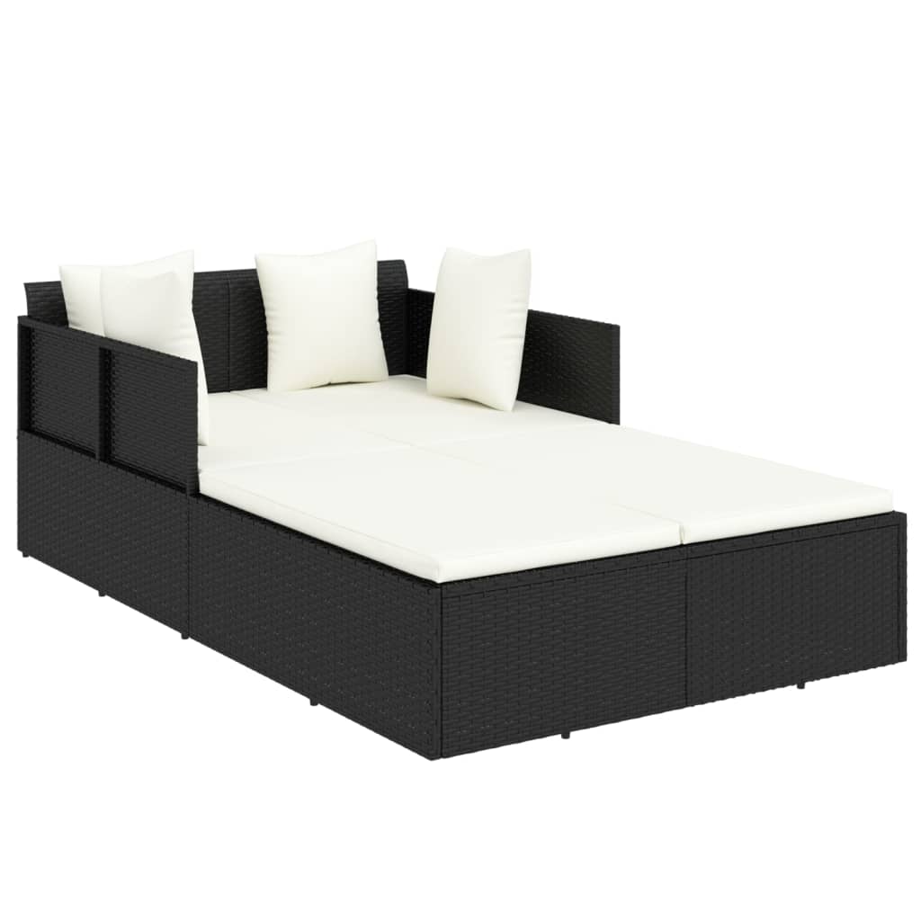 Opaľovacie lehátko s vankúšom čierne 182x118x63 polyratan