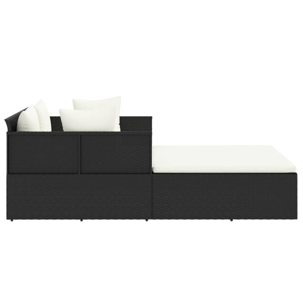 Opaľovacie lehátko s vankúšom čierne 182x118x63 polyratan