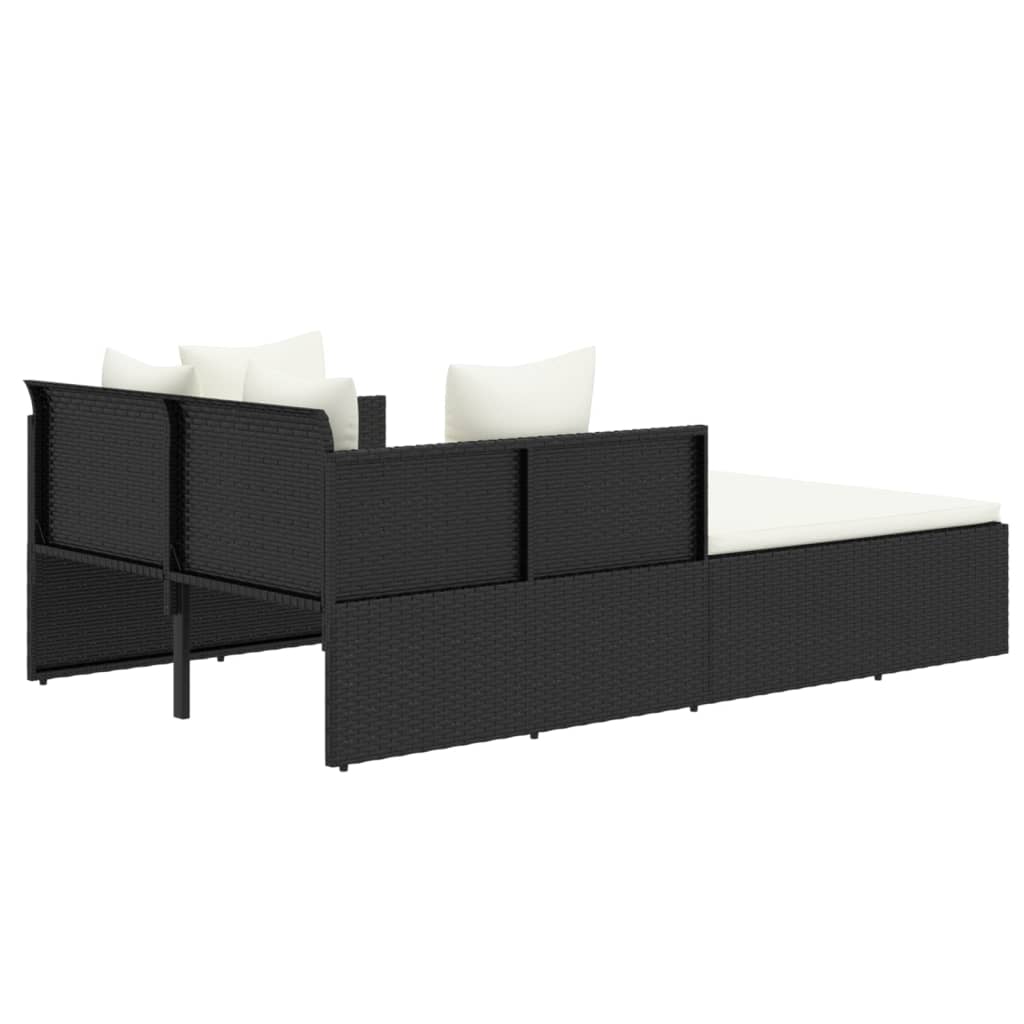 Opaľovacie lehátko s vankúšom čierne 182x118x63 polyratan