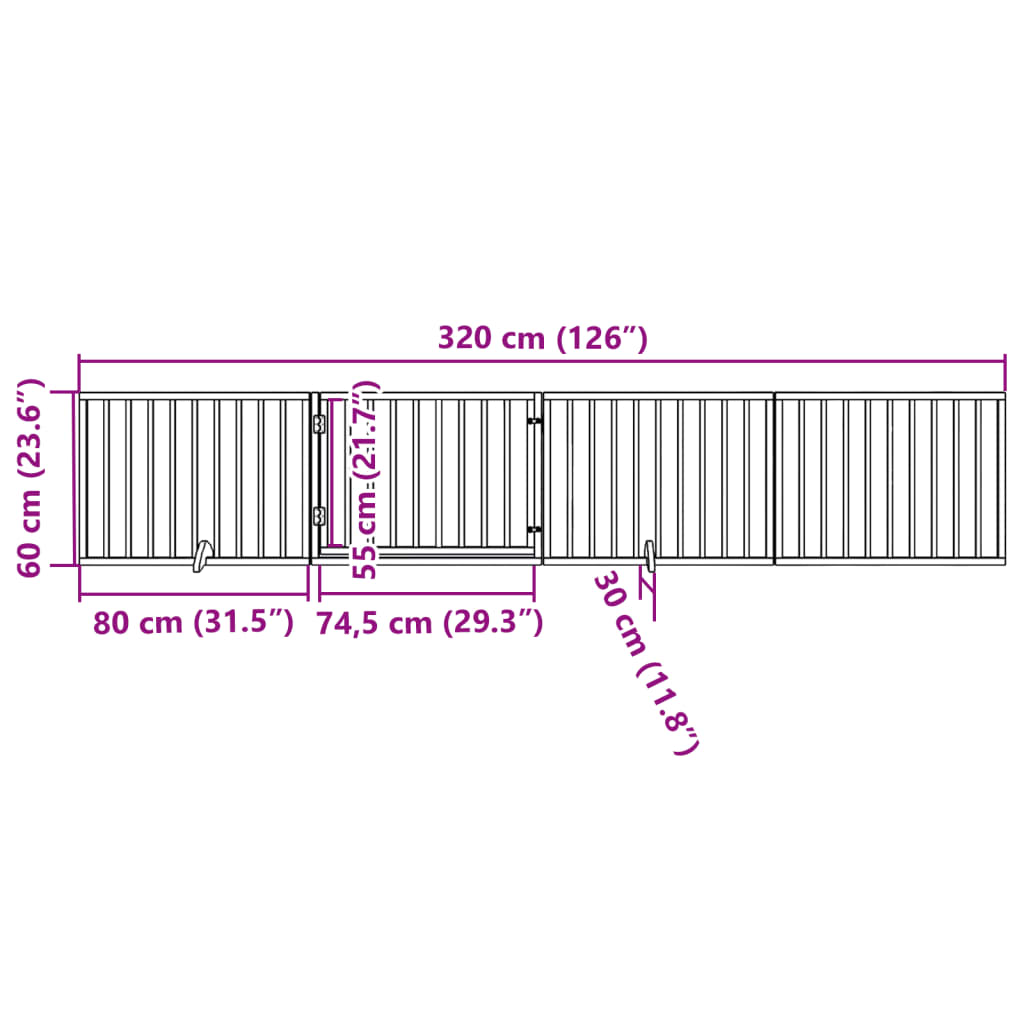 Brána pre psa s dverami sklad. 4pan. biela 320cm topoľové drevo