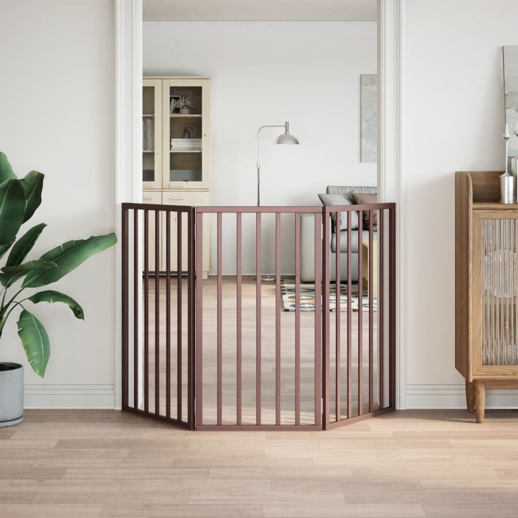 Brána pre psa skladacia 3 panely hnedá 150 cm topoľové drevo