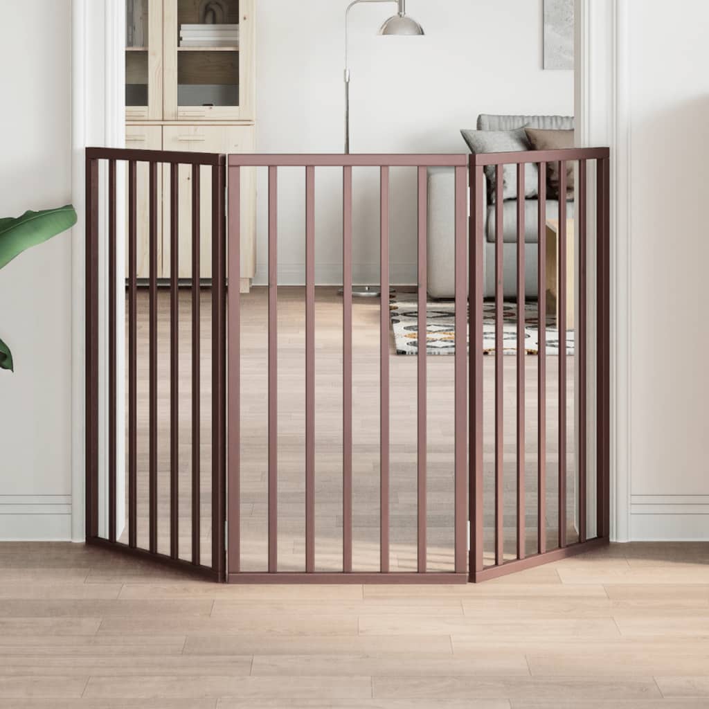 Brána pre psa skladacia 3 panely hnedá 150 cm topoľové drevo