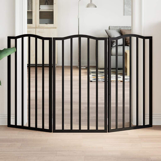 Brána pre psa skladacia 3 panely čierna 150 cm topoľové drevo