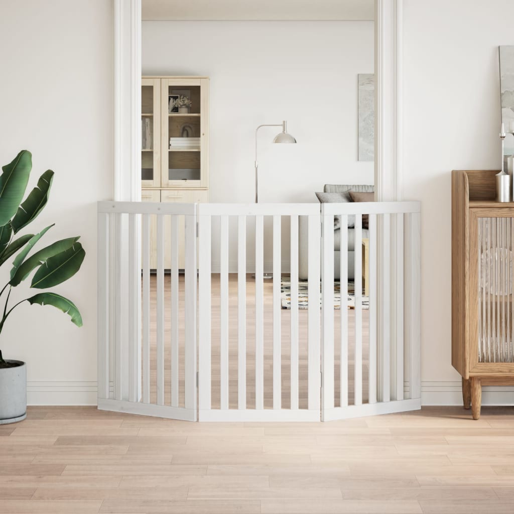 Brána pre psa skladacia 3 panely biela 150 cm topoľové drevo