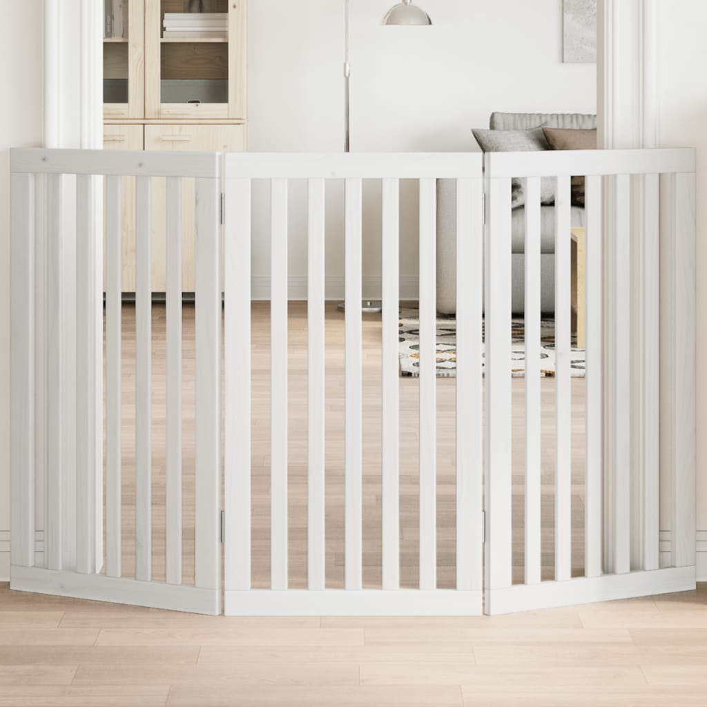 Brána pre psa skladacia 3 panely biela 150 cm topoľové drevo