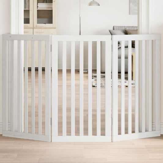 Brána pre psa skladacia 3 panely biela 150 cm topoľové drevo