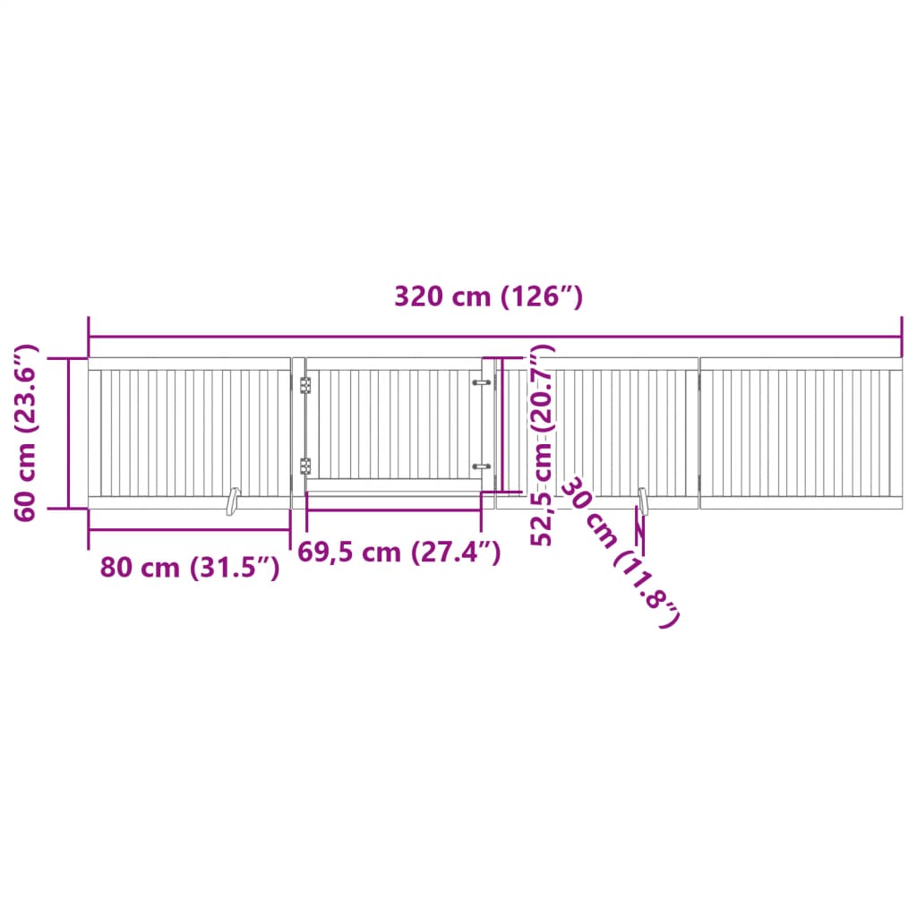 Brána pre psa s dverami sklad. 4pan. biela 320cm topoľové drevo