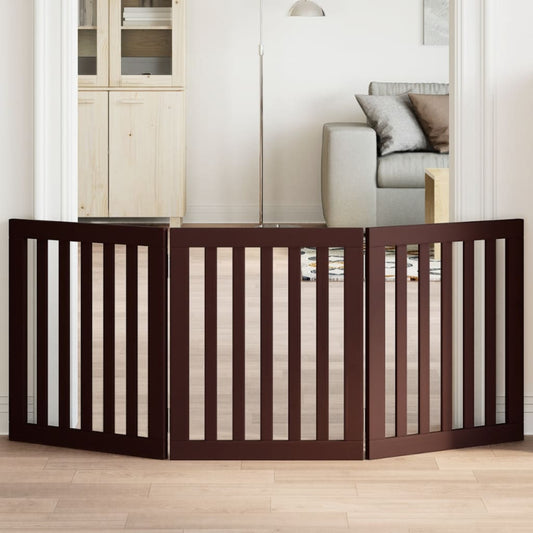 Brána pre psa skladacia 3 panely hnedá 150 cm topoľové drevo