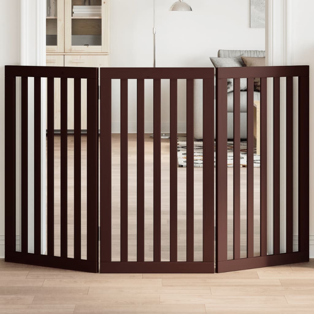 Brána pre psa skladacia 3 panely hnedá 150 cm topoľové drevo