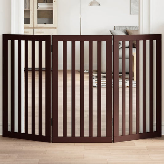 Brána pre psa skladacia 3 panely hnedá 150 cm topoľové drevo