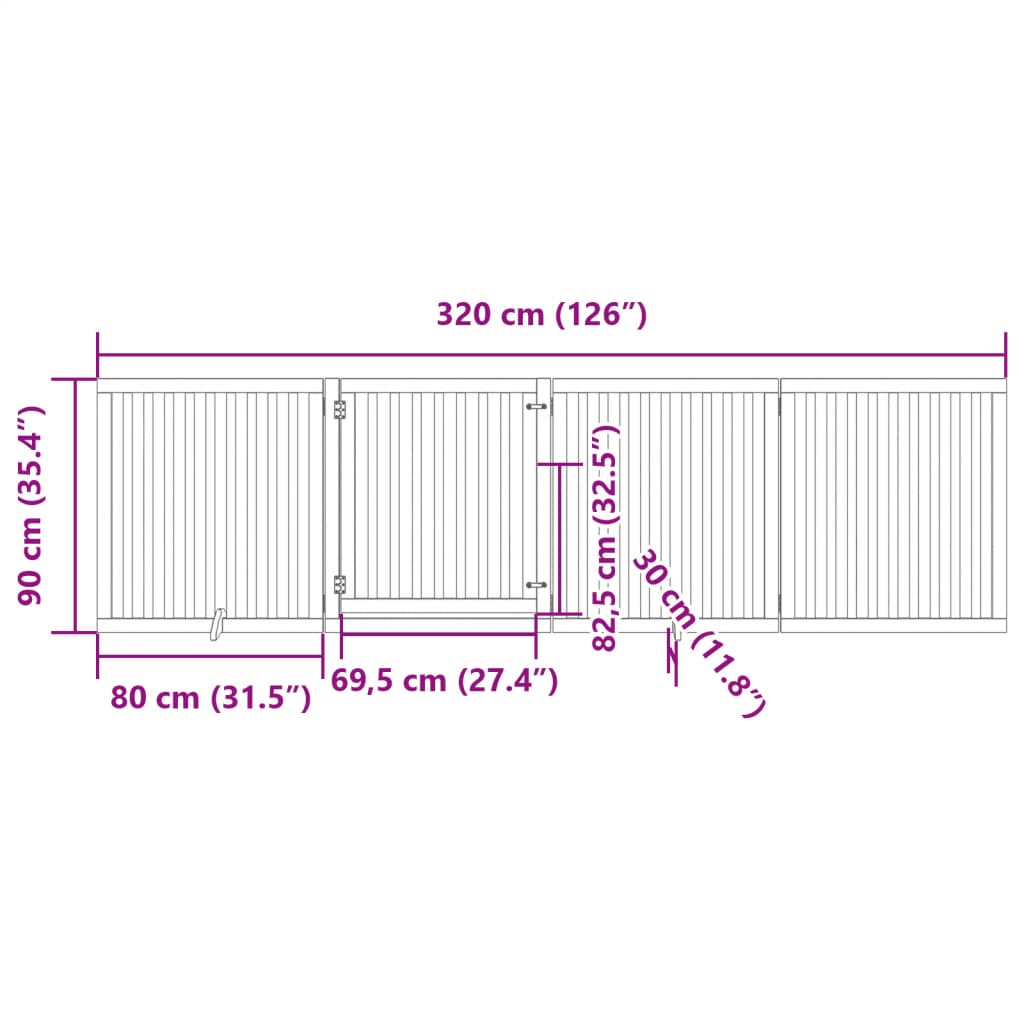 Brána pre psa dvere sklad. 4 panely hnedá 320 cm topoľové drevo