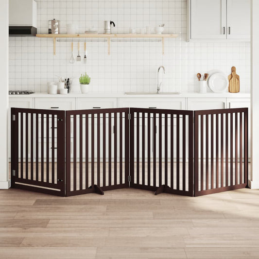 Brána pre psa dvere sklad. 4 panely hnedá 320 cm topoľové drevo