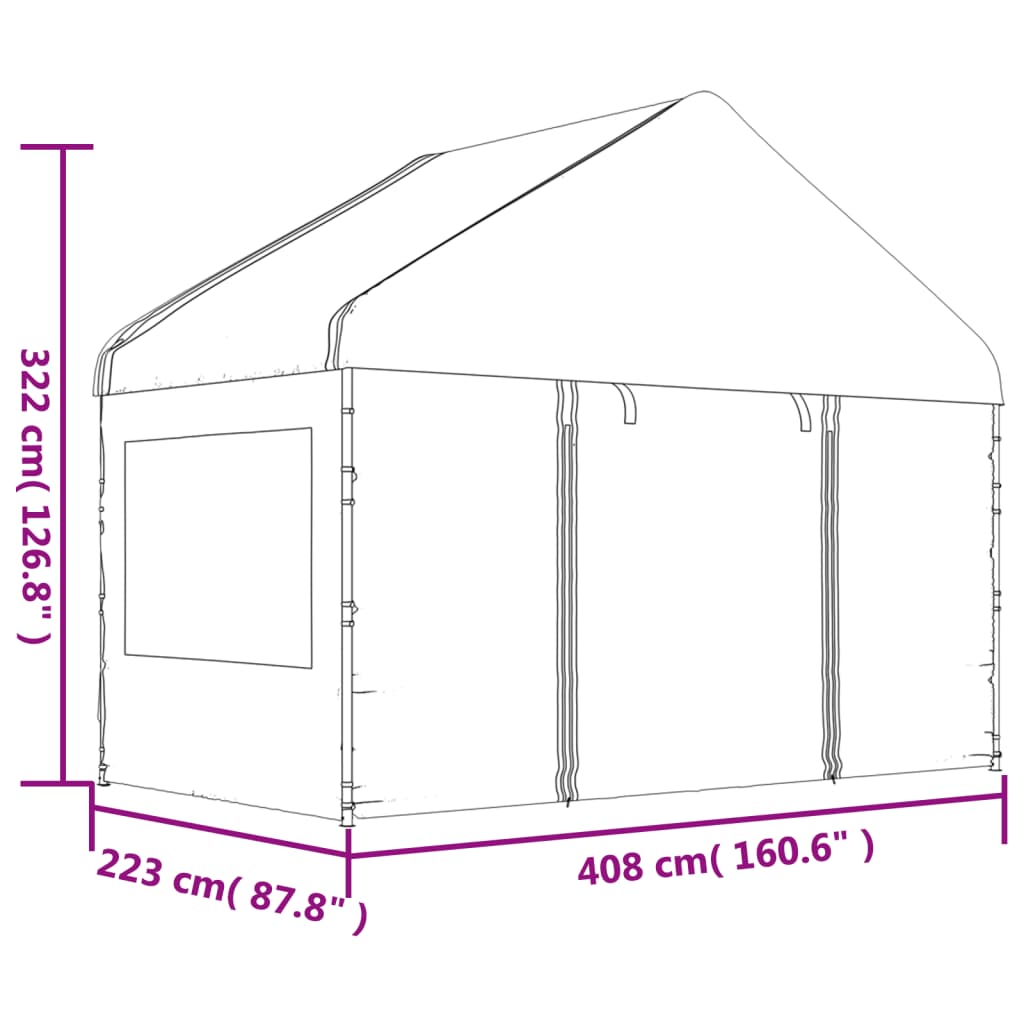 Altánok so strechou, biely 4,08x2,23x3,22 m, polyetylén