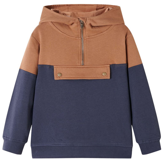 Detská mikina kapucňa polovičný zips antracitová a koňaková 104