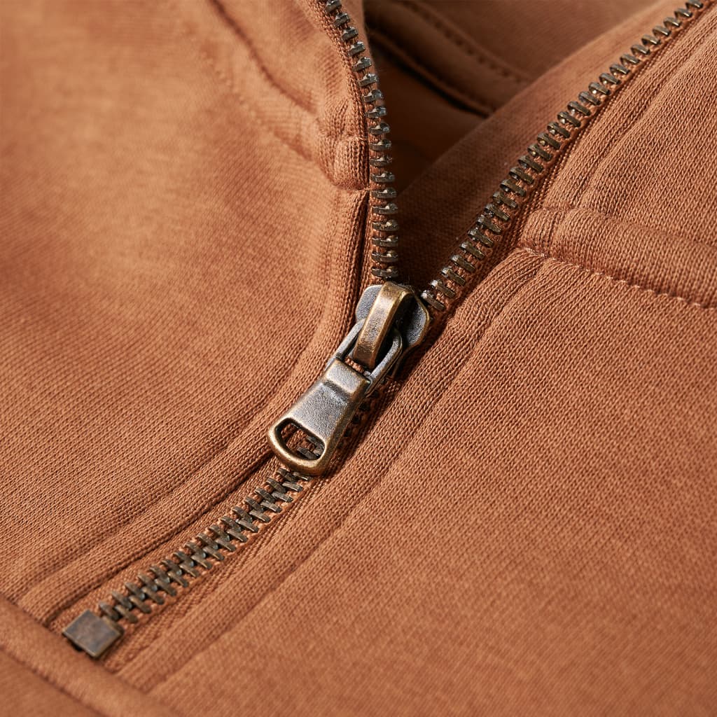 Detská mikina kapucňa polovičný zips antracitová a koňaková 140