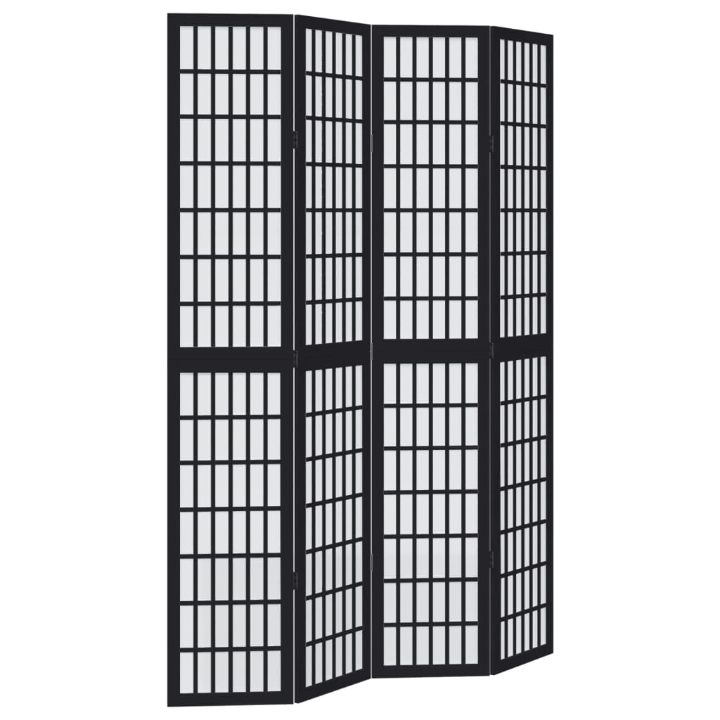 Paraván, 4 panely, čierny, masívne drevo paulovnie