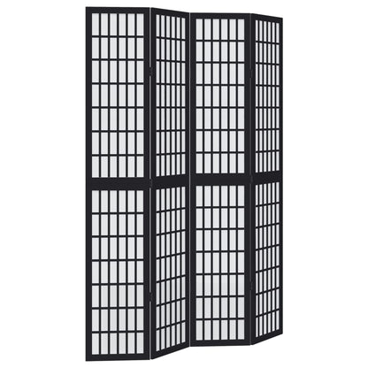 Paraván, 4 panely, čierny, masívne drevo paulovnie