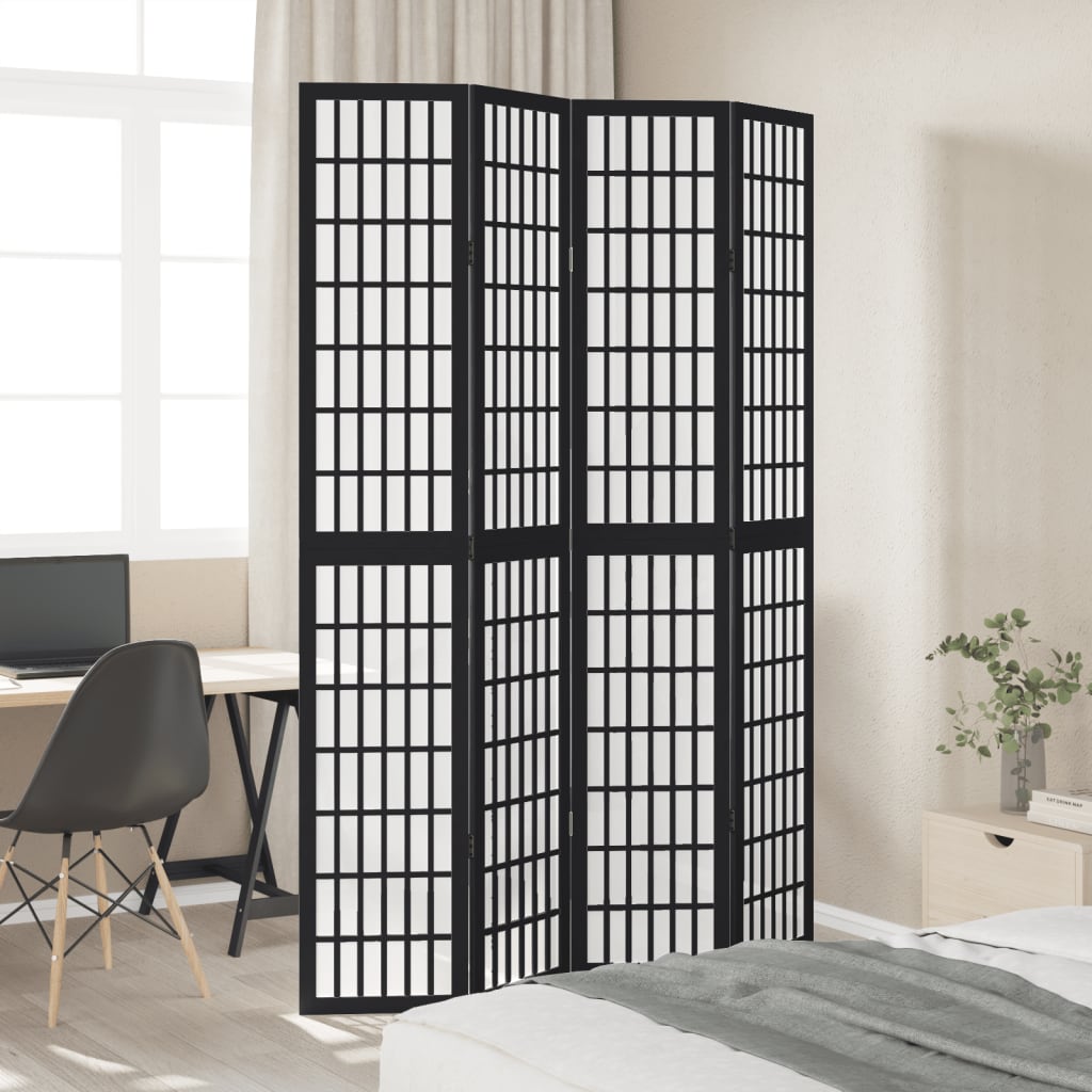 Paraván, 4 panely, čierny, masívne drevo paulovnie