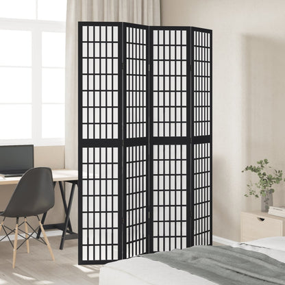 Paraván, 4 panely, čierny, masívne drevo paulovnie