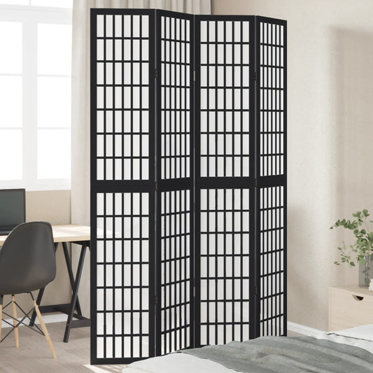 Paraván, 4 panely, čierny, masívne drevo paulovnie