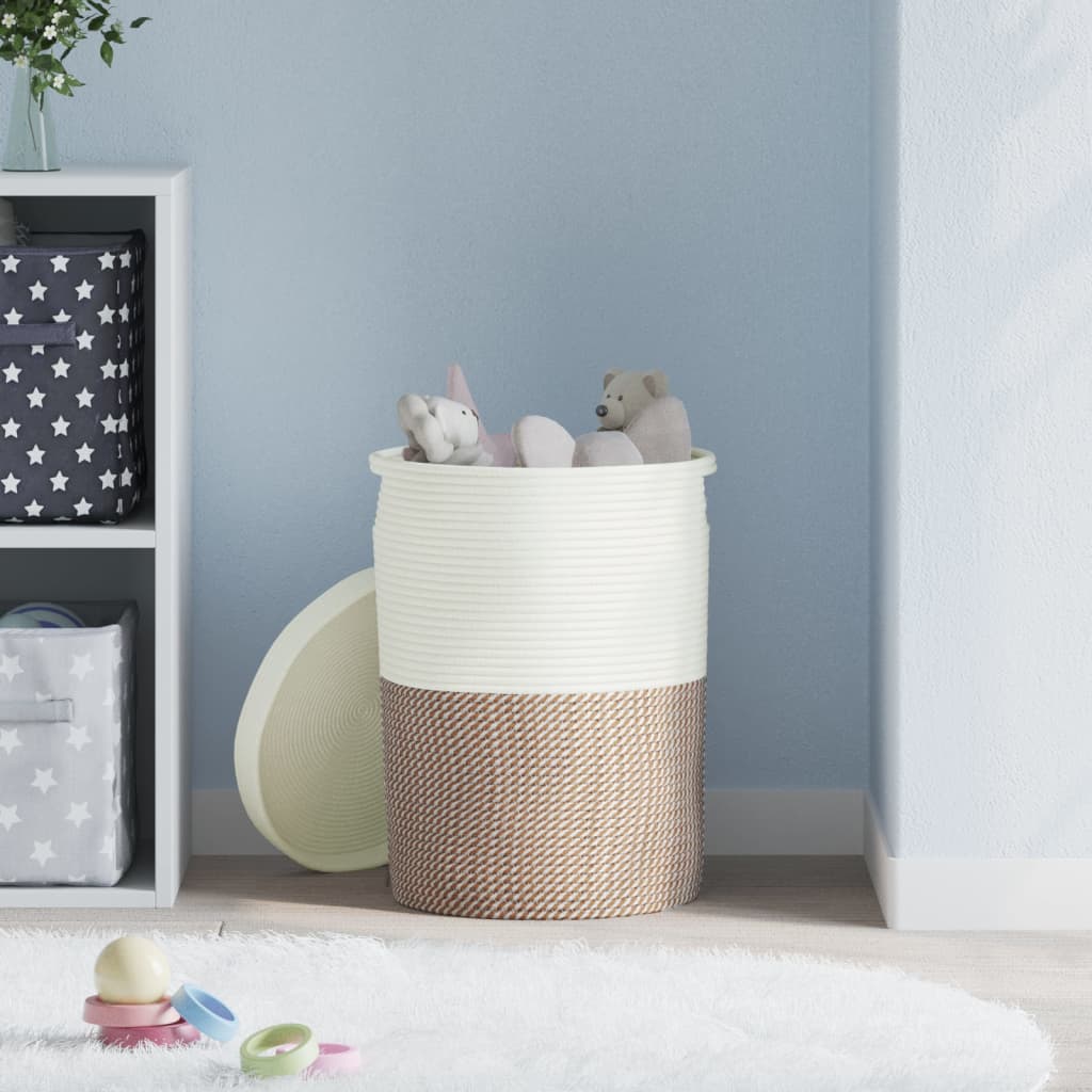 Úložný Kôš S Vekom Hnedo-Biely Ø37X50 Cm Bavlna