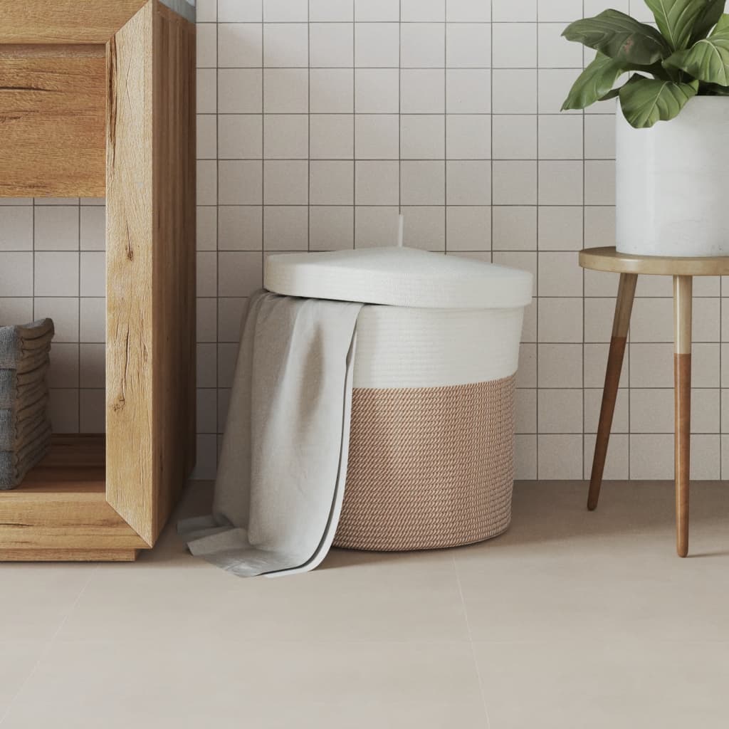 Úložný Kôš S Vekom Hnedo-Biely Ø40X35 Cm Bavlna