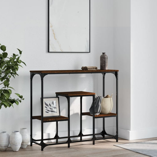 Konzolový stolík hnedý dub 89,5x28x76 cm kompozitné drevo