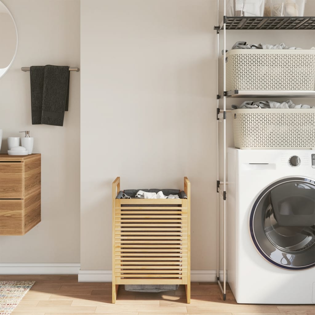 Kôš Na Bielizeň So Sivým Vreckom 32X30X36,5 Cm Bambus