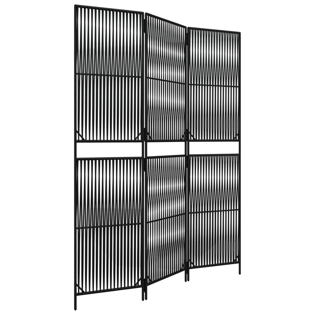 Paraván 3 panely čierny polyratan